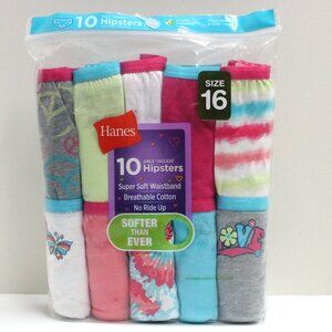 Hanes NWT Size 16 Girls' 10 Pack Multi Color Tagless Hipster Underwear